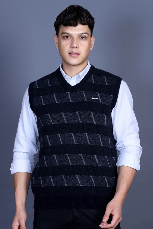 Navy V-Neck Sleeveless Half Sweater For Men