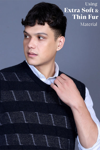 Navy V-Neck Sleeveless Half Sweater For Men