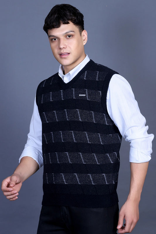 Navy V-Neck Sleeveless Half Sweater For Men