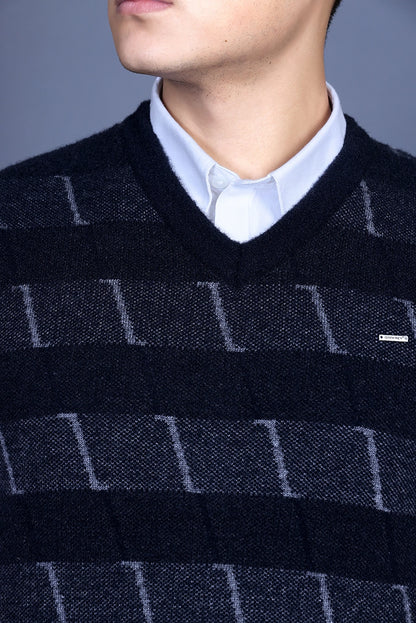 Navy V-Neck Sleeveless Half Sweater For Men