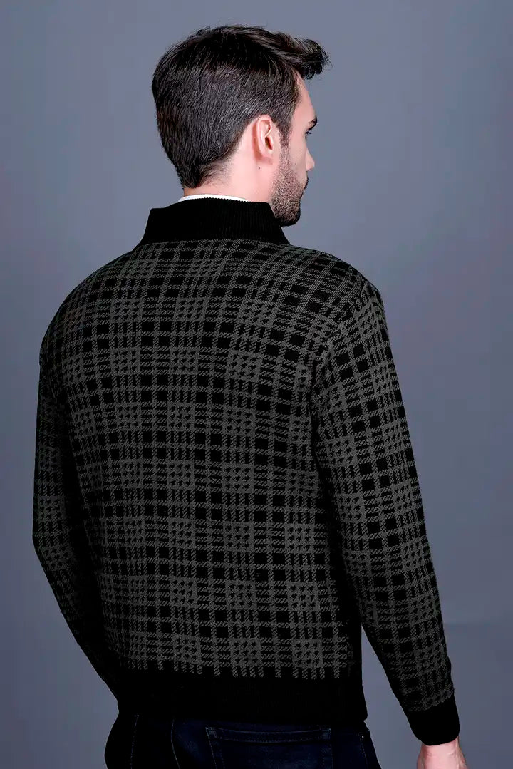 Charcoal Black Woolen Mens Zip Sweater Full Sleeve