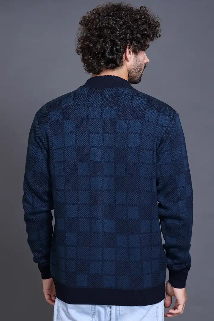 Navy Woolen Mens Zip Sweater Full Sleeve