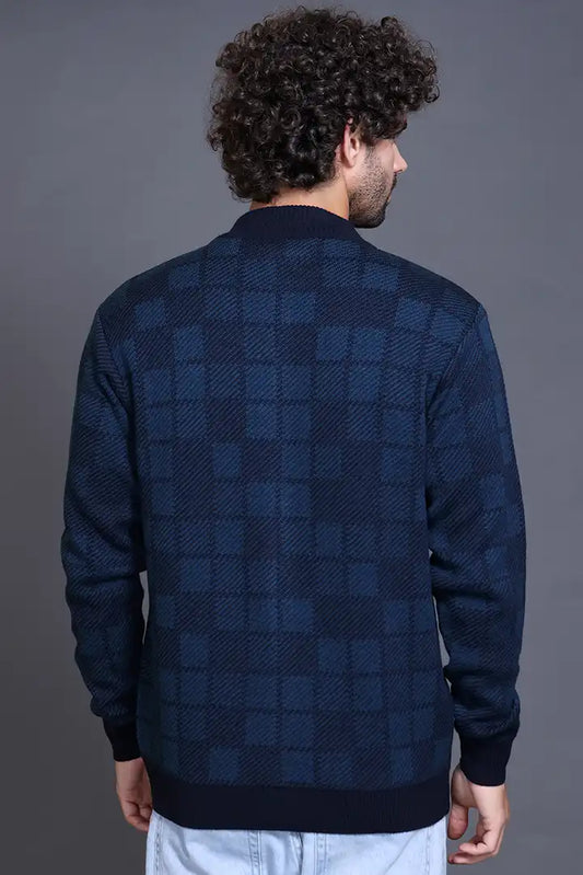 Navy Woolen Mens Zip Sweater Full Sleeve