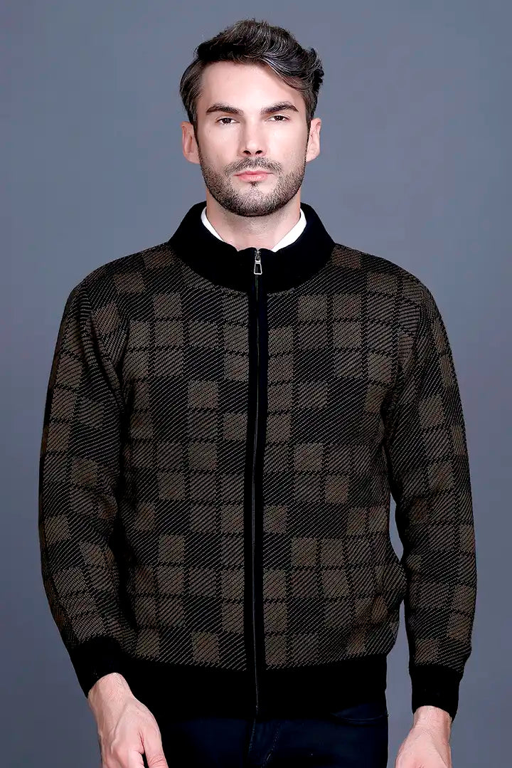 Black Brown Woolen Mens Zip Sweater Full Sleeve