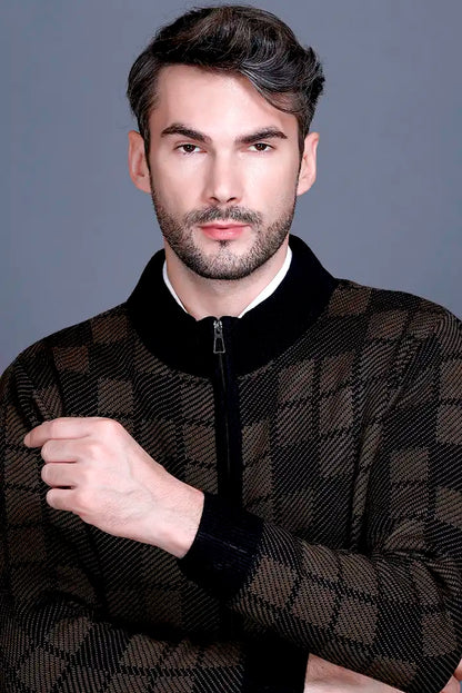 Black Brown Woolen Mens Zip Sweater Full Sleeve