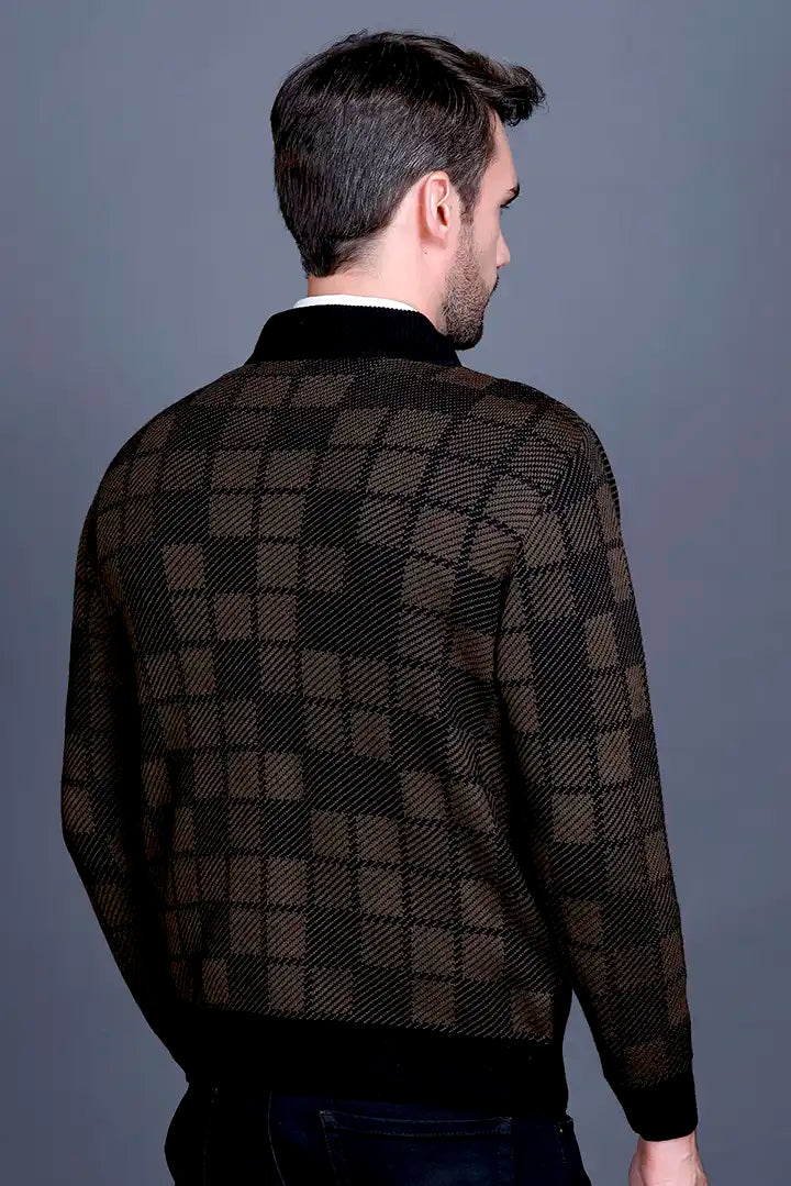 Black Brown Woolen Mens Zip Sweater Full Sleeve