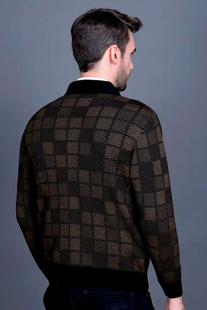 Black Brown Woolen Mens Zip Sweater Full Sleeve