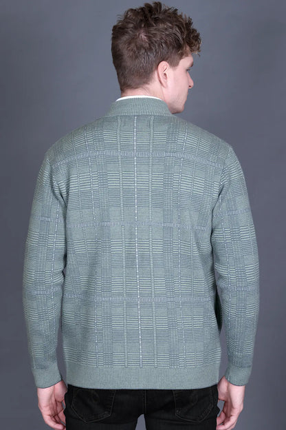 Olive Green Woolen Mens Zip Sweater Full Sleeve