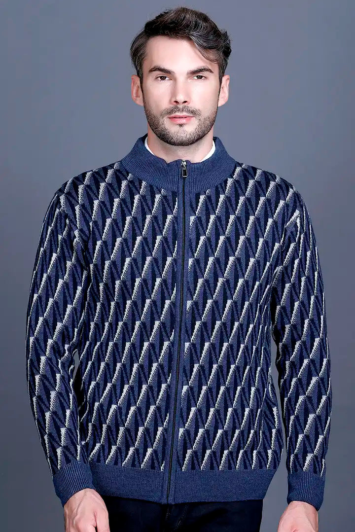 Denim Woolen Mens Zip Sweater Full Sleeve