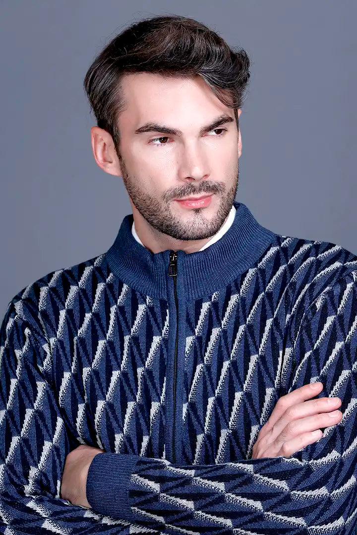 Denim Woolen Mens Zip Sweater Full Sleeve