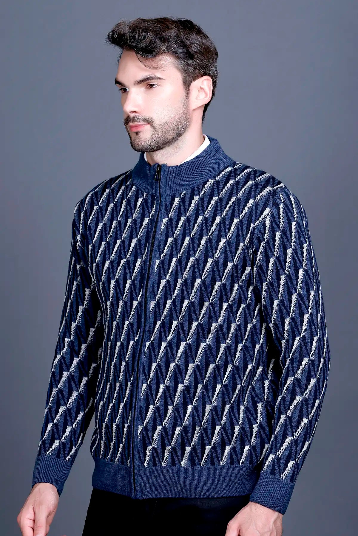 Denim Woolen Mens Zip Sweater Full Sleeve
