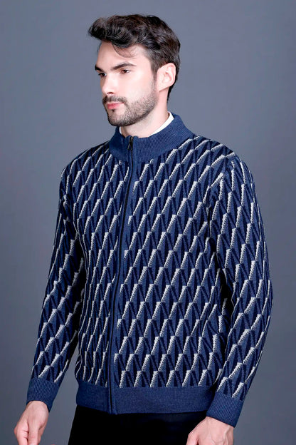 Denim Woolen Mens Zip Sweater Full Sleeve
