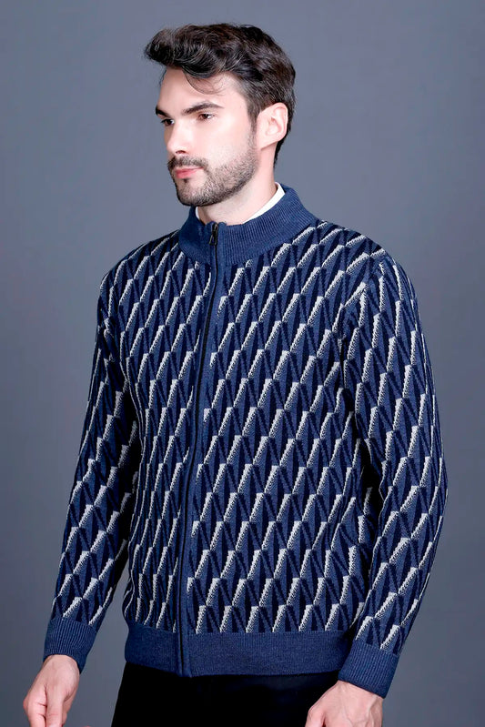 Denim Woolen Mens Zip Sweater Full Sleeve
