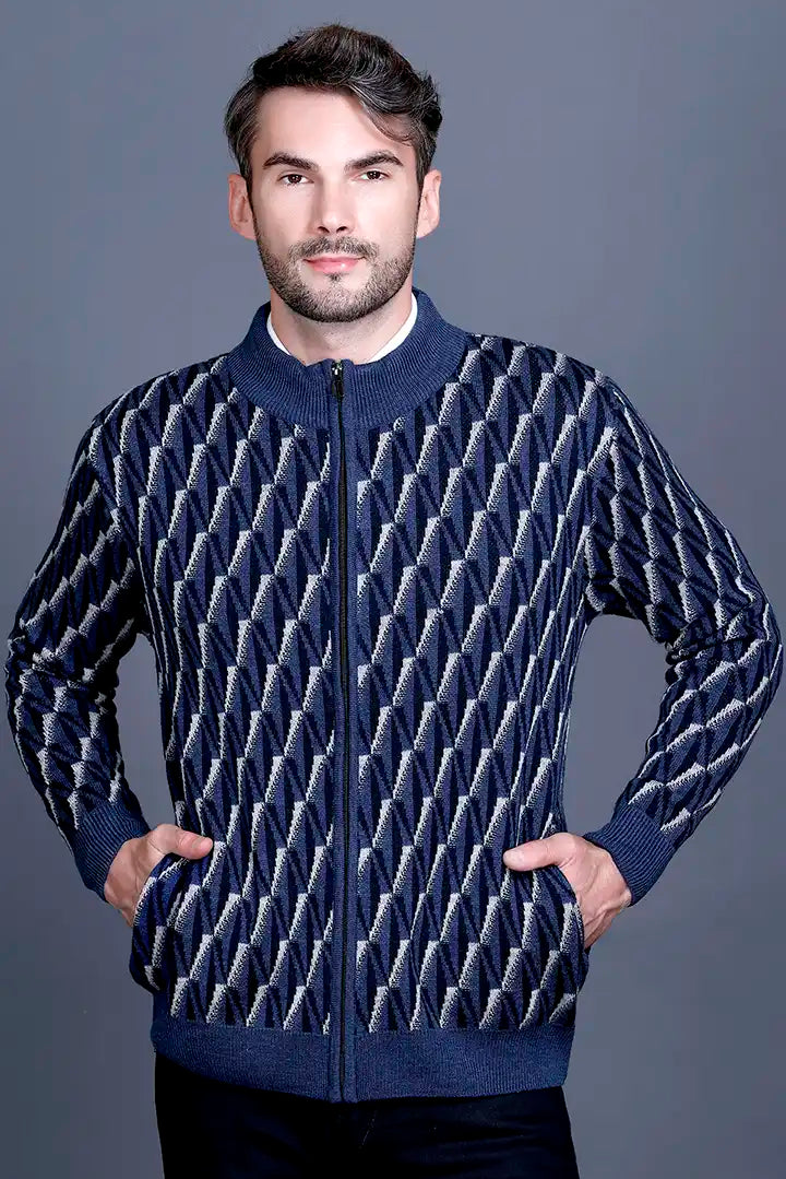 Denim Woolen Mens Zip Sweater Full Sleeve