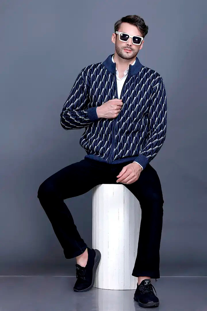 Denim Woolen Mens Zip Sweater Full Sleeve