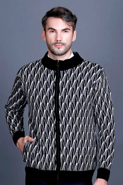 Black Woolen Mens Zip Sweater Full Sleeve