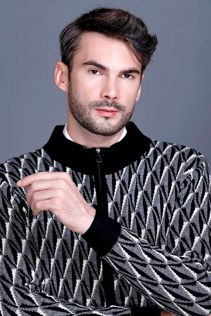 Black Woolen Mens Zip Sweater Full Sleeve