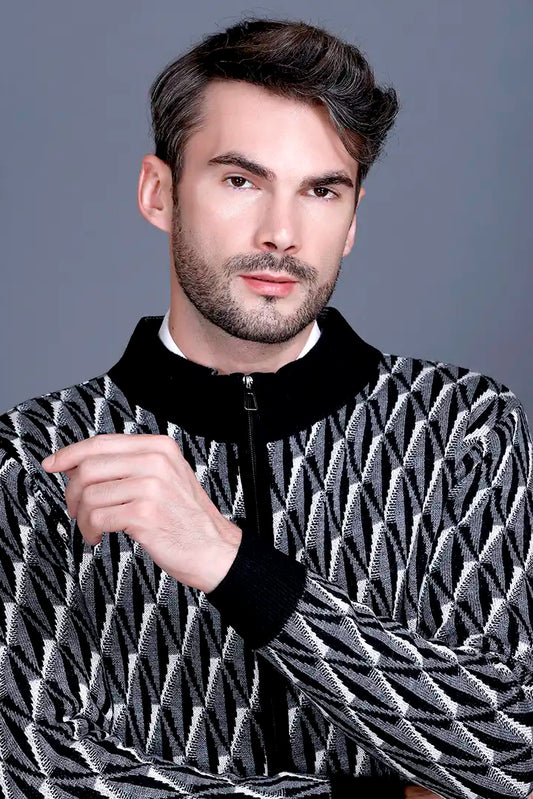 Black Woolen Mens Zip Sweater Full Sleeve