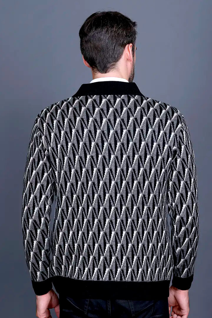 Black Woolen Mens Zip Sweater Full Sleeve