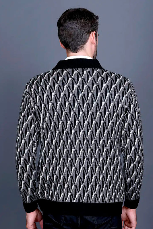 Black Woolen Mens Zip Sweater Full Sleeve