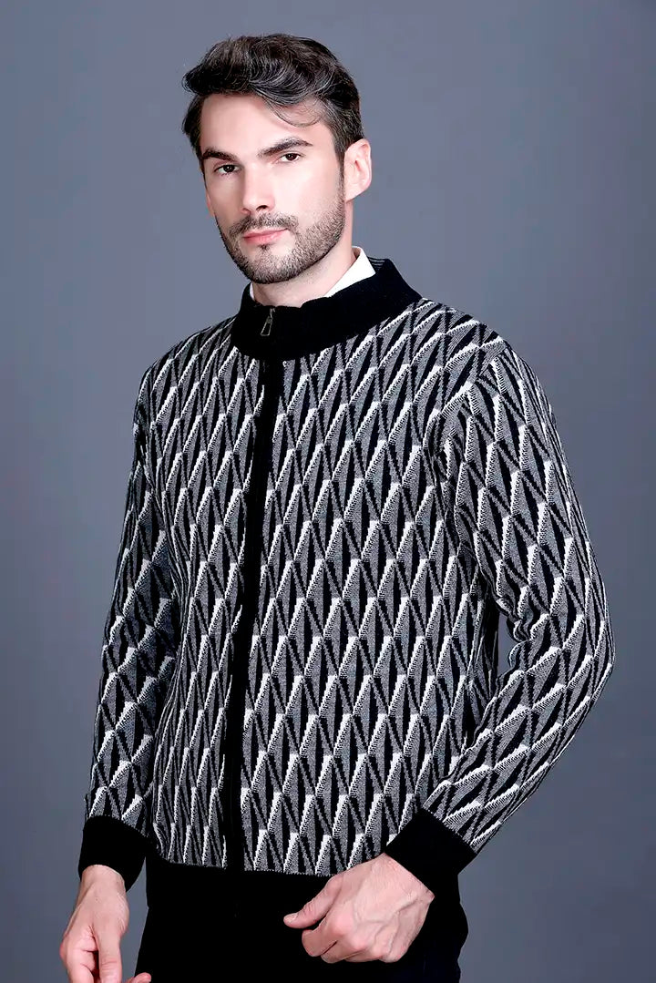 Black Woolen Mens Zip Sweater Full Sleeve