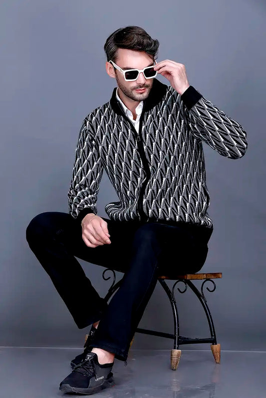 Black Woolen Mens Zip Sweater Full Sleeve