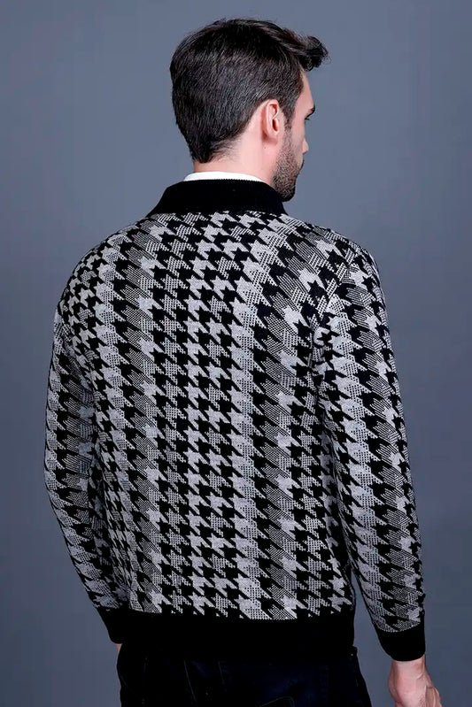 Light Grey Black Woolen Mens Zip Sweater Full Sleeve