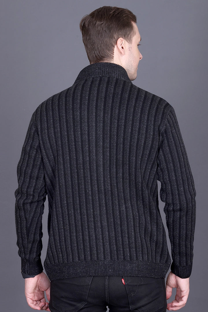 Black Woolen Mens Zip Sweater Full Sleeve
