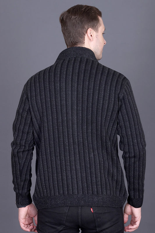 Black Woolen Mens Zip Sweater Full Sleeve