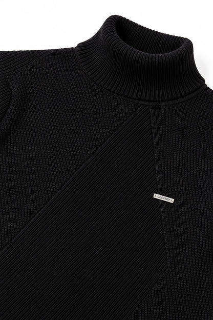 Black Solid Turtle Neck Woollen Pullover