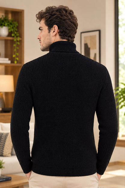Black Solid Turtle Neck Woollen Pullover