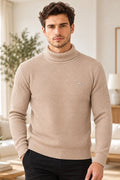 Beige Solid Turtle Neck Woollen Pullover
