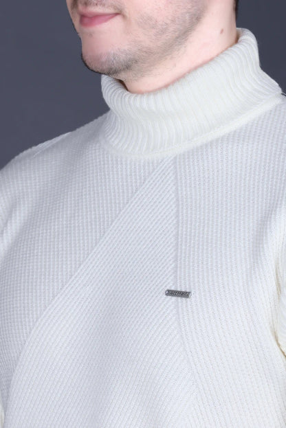 Off White Solid Turtle Neck Woollen Pullover