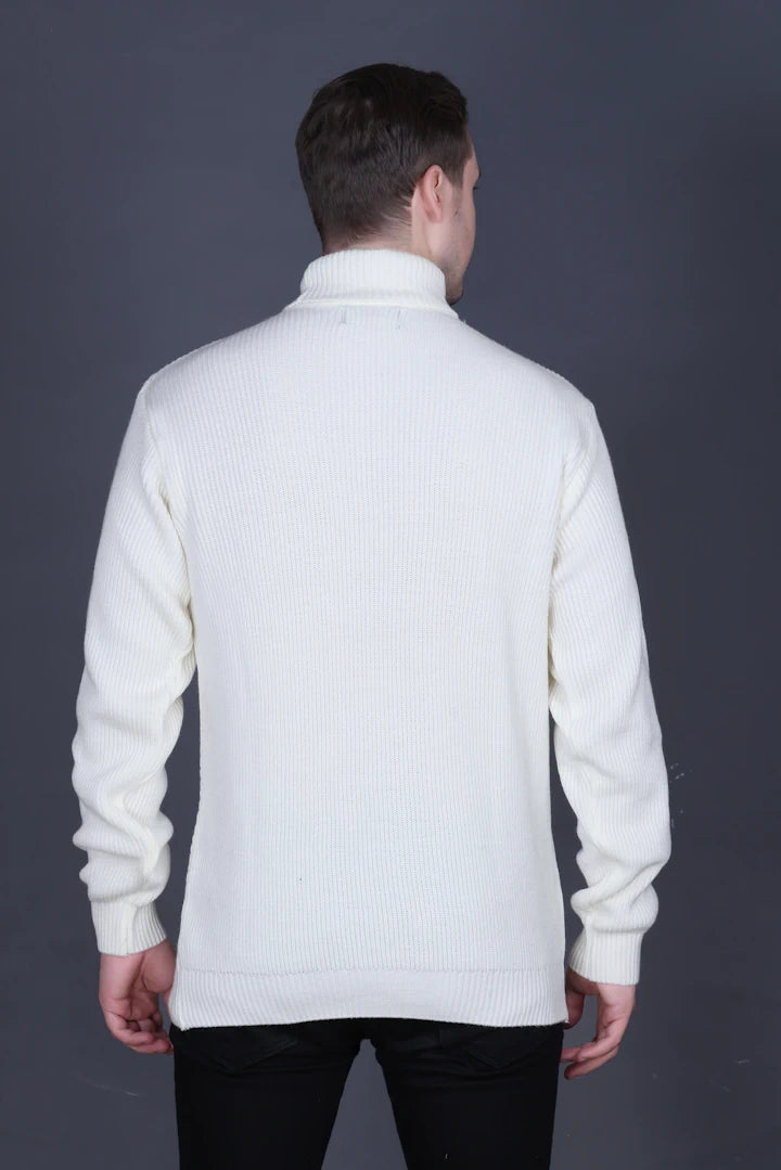 Off White Solid Turtle Neck Woollen Pullover