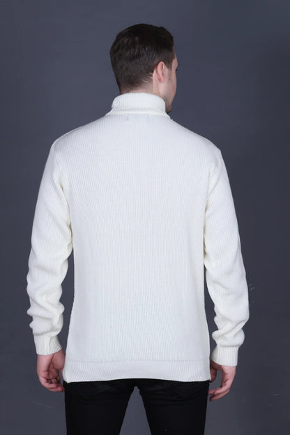 Off White Solid Turtle Neck Woollen Pullover