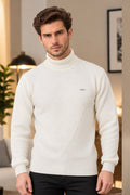 Off White Solid Turtle Neck Woollen Pullover