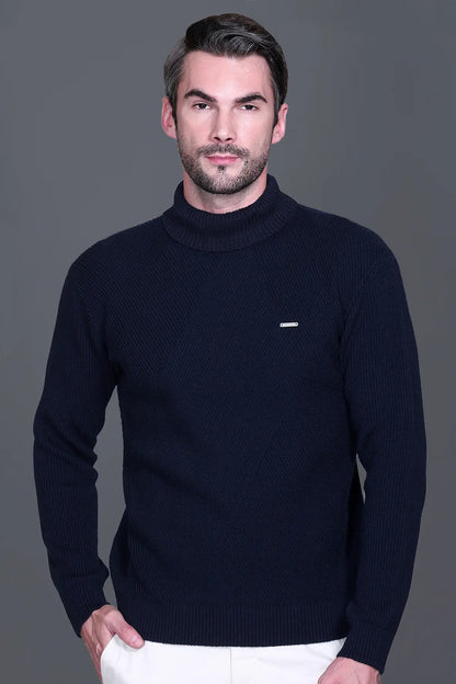 Navy Solid Turtle Neck Woollen Pullover
