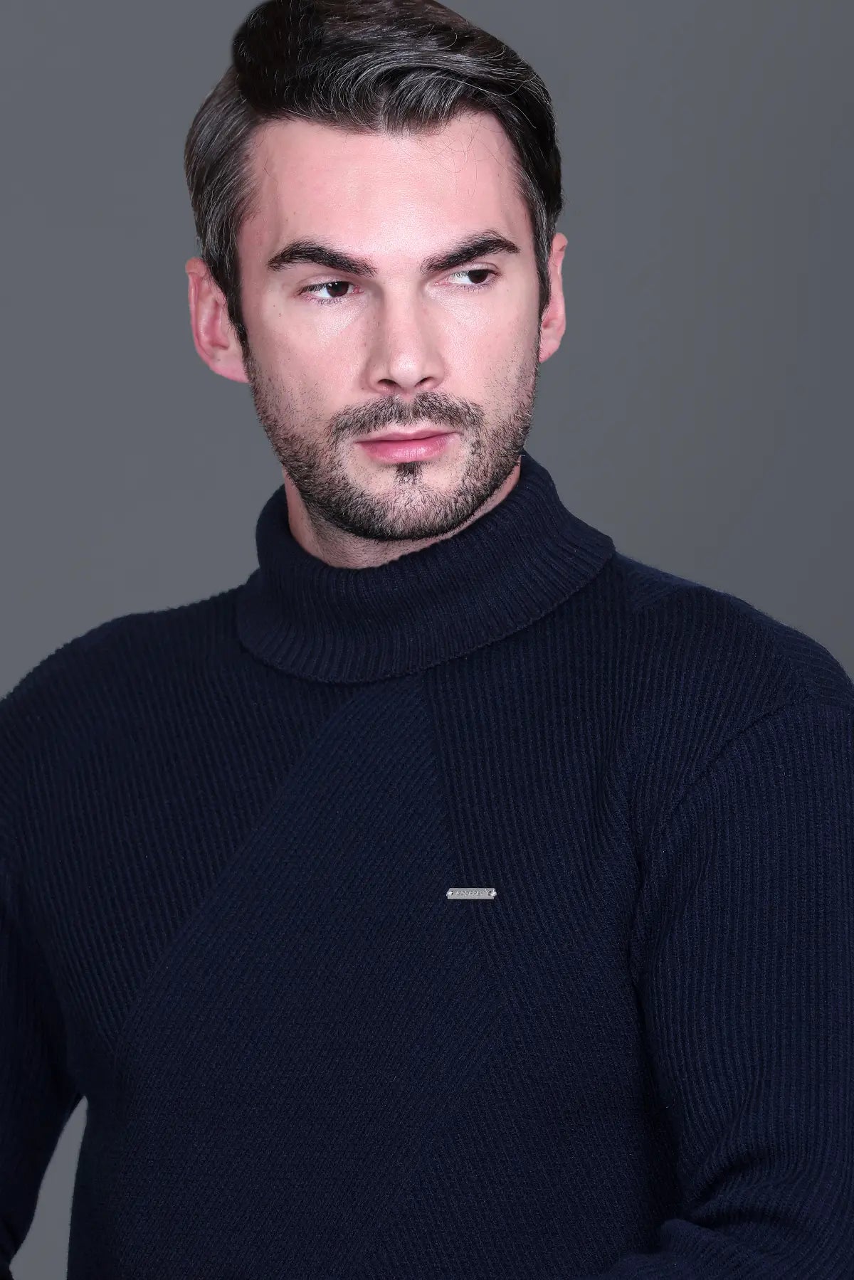 Navy Solid Turtle Neck Woollen Pullover