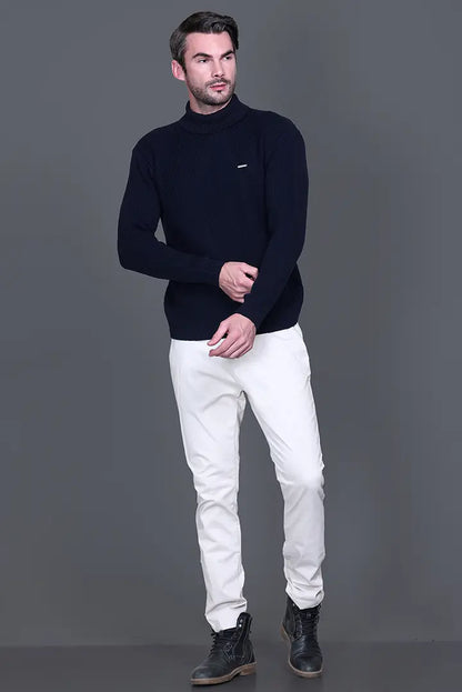 Navy Solid Turtle Neck Woollen Pullover