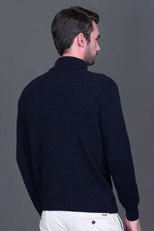 Navy Solid Turtle Neck Woollen Pullover