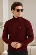 Wine Solid Turtle Neck Woollen Pullover