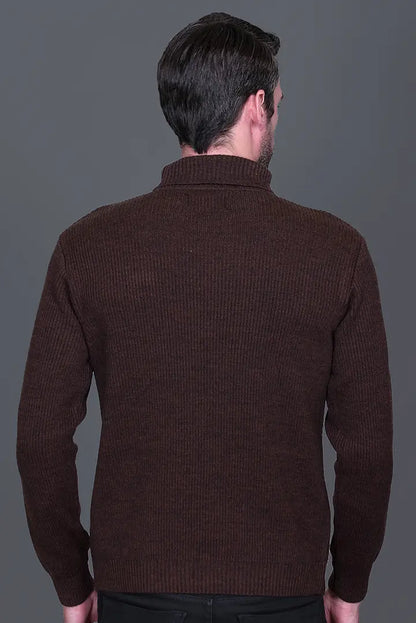 Coffee Solid Turtle Neck Woollen Pullover
