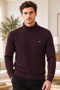 Coffee Solid Turtle Neck Woollen Pullover