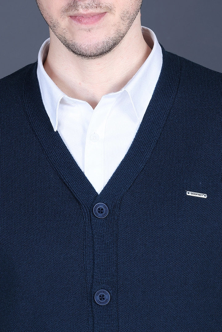 Teal Woolen V-Neck Full Sleeve Mens Cardigan Sweater