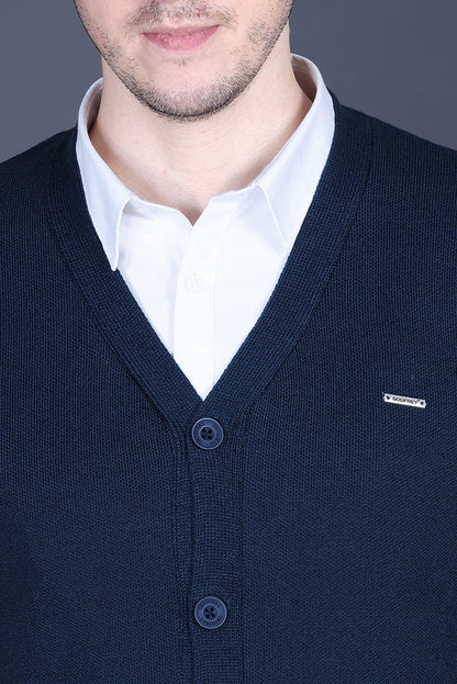 Teal Woolen V-Neck Full Sleeve Mens Cardigan Sweater