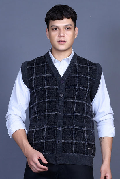Charcoal V-Neck Sleeveless Mens Cardigan Sweaters