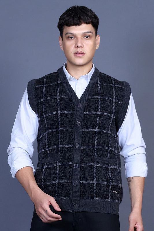 Charcoal V-Neck Sleeveless Mens Cardigan Sweaters