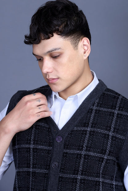 Charcoal V-Neck Sleeveless Mens Cardigan Sweaters