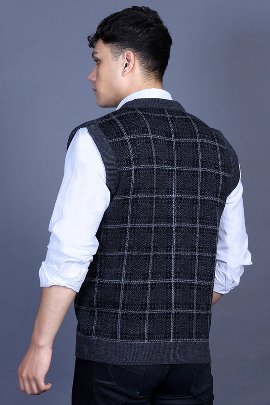 Charcoal V-Neck Sleeveless Mens Cardigan Sweaters