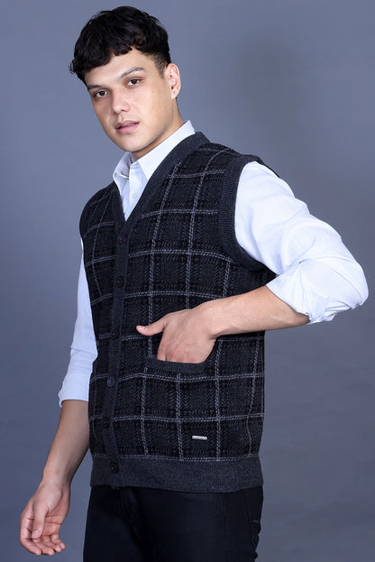 Charcoal V-Neck Sleeveless Mens Cardigan Sweaters